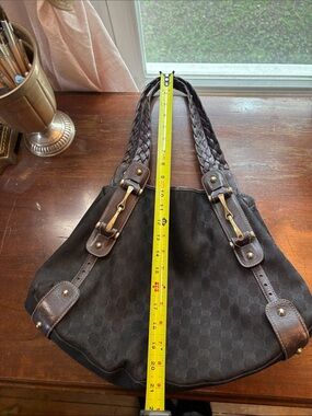 Authentic, well loved Gucci Brown and Black Canvas Hobo Bag